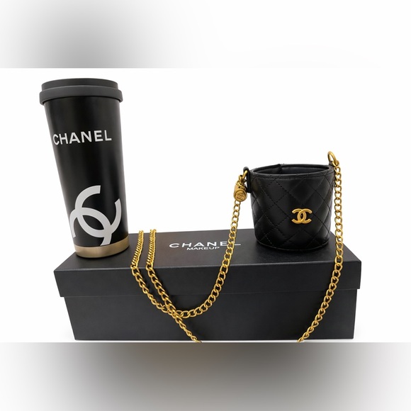 ✨ CHANEL Quilted Coffee Cup Holder + TumblerGWPBrand NewGold Chain